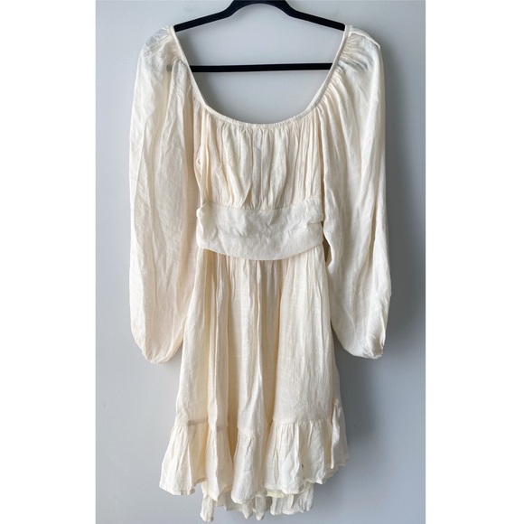 Boutique Dresses & Skirts - Womens Babydoll Puff Sleeve‎ Mini Dress S Cream Gauze Tie Back Etherial Romantic